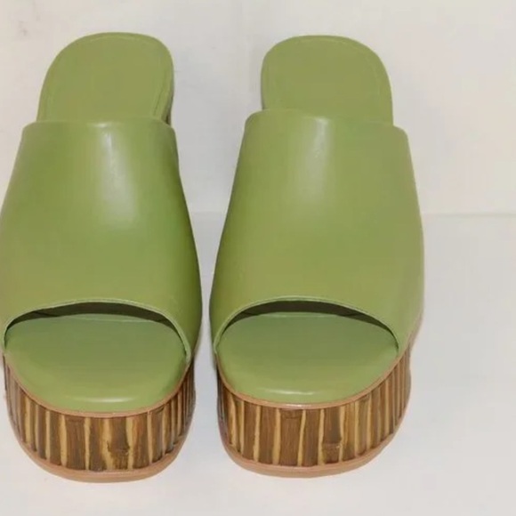Cult Gaia Judith Leather Bamboo Platform Slide Sandals Green/Tan Womens 6.5 NWOT - Picture 5 of 14